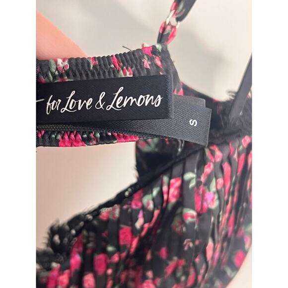 For Love & Lemons Melrose Floral Print Bustier Crop Tank Black/Pink Womens Small - Picture 8 of 11